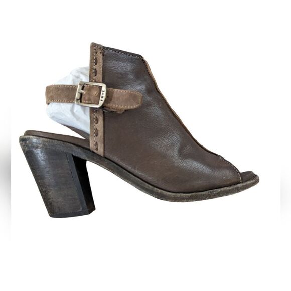 Frye Izzy Artisan Womens 7.5 Brown Leather Slingback Peep Toe Mule Booties Heels - Picture 2 of 7